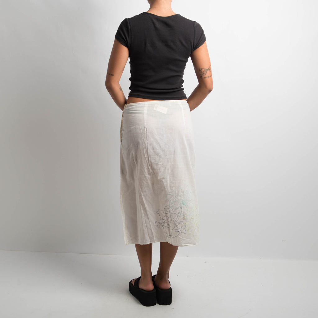 WHITE COTTON MIDI SKIRT