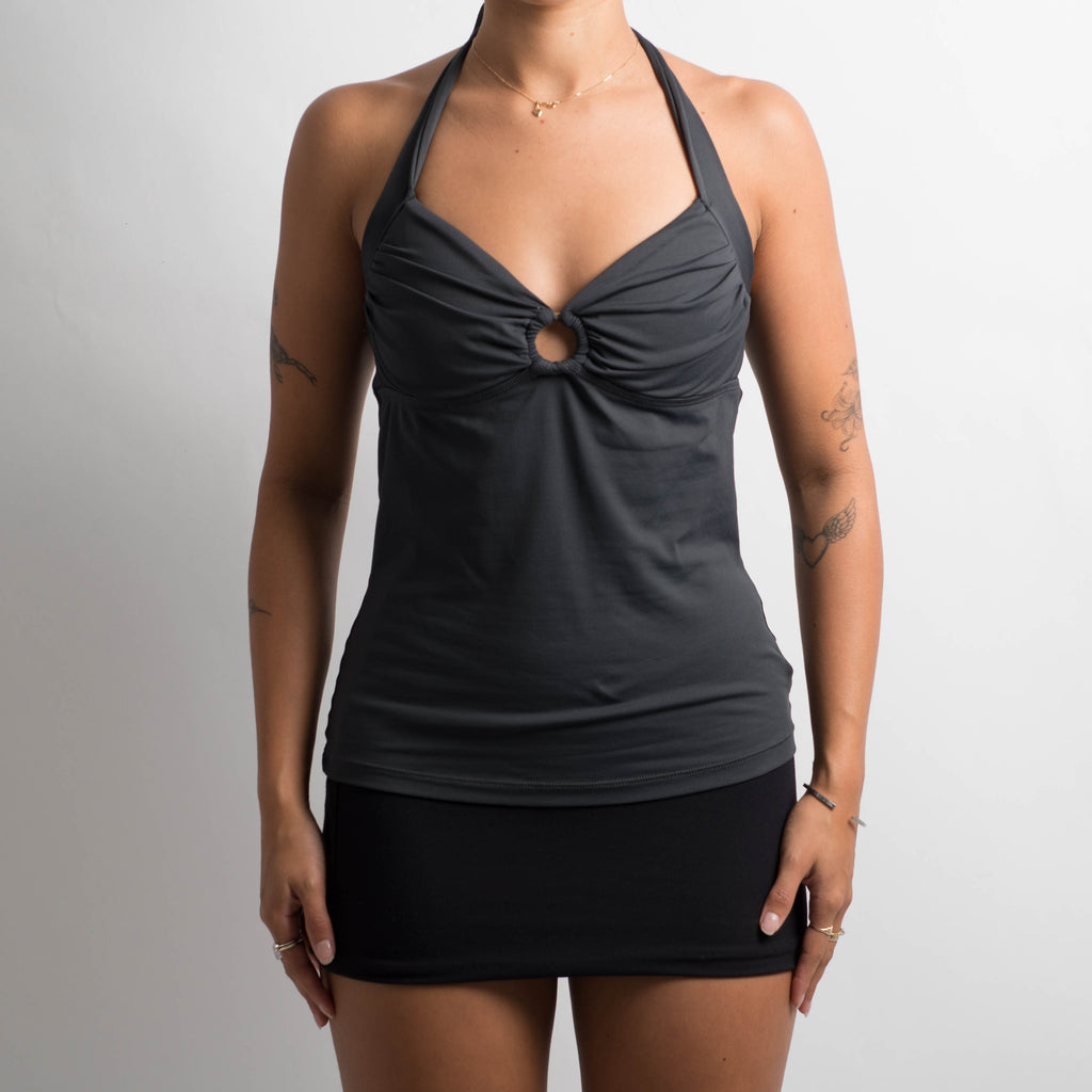 CHARCOAL HALTER TANKINI TOP
