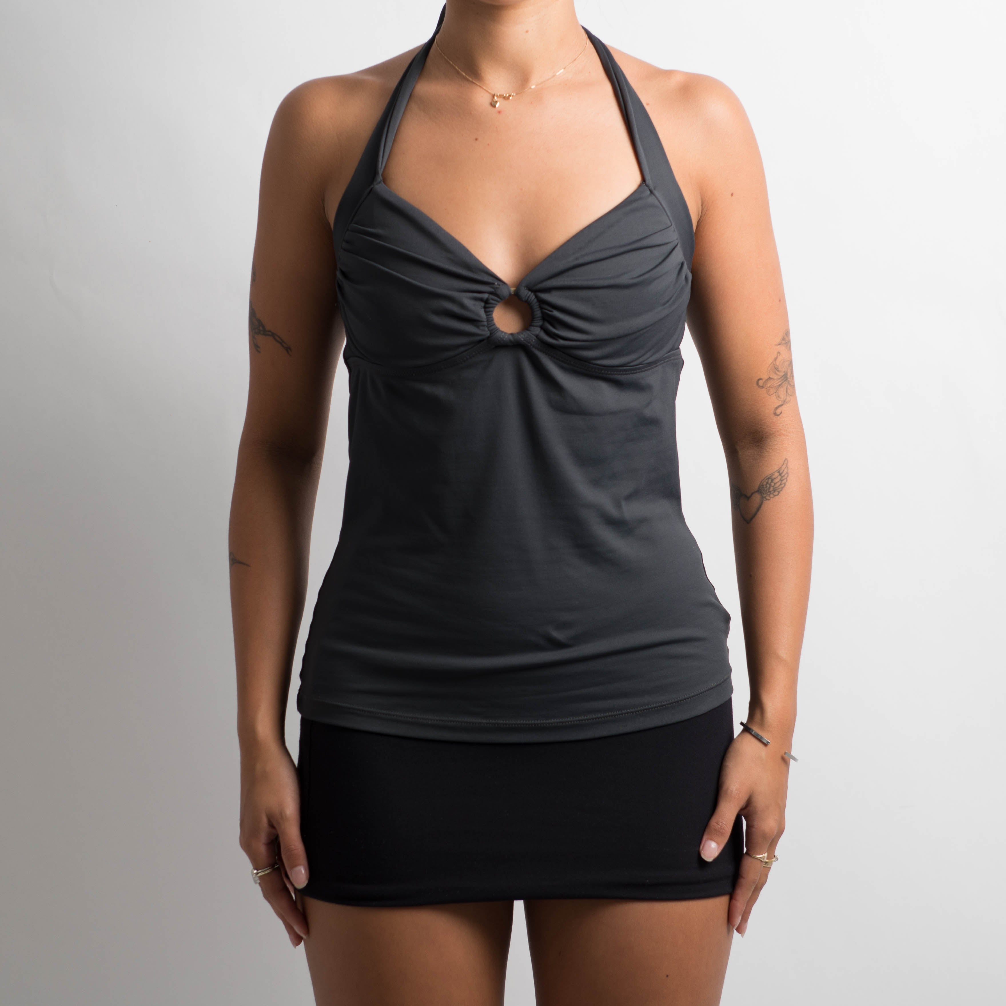 CHARCOAL HALTER TANKINI TOP