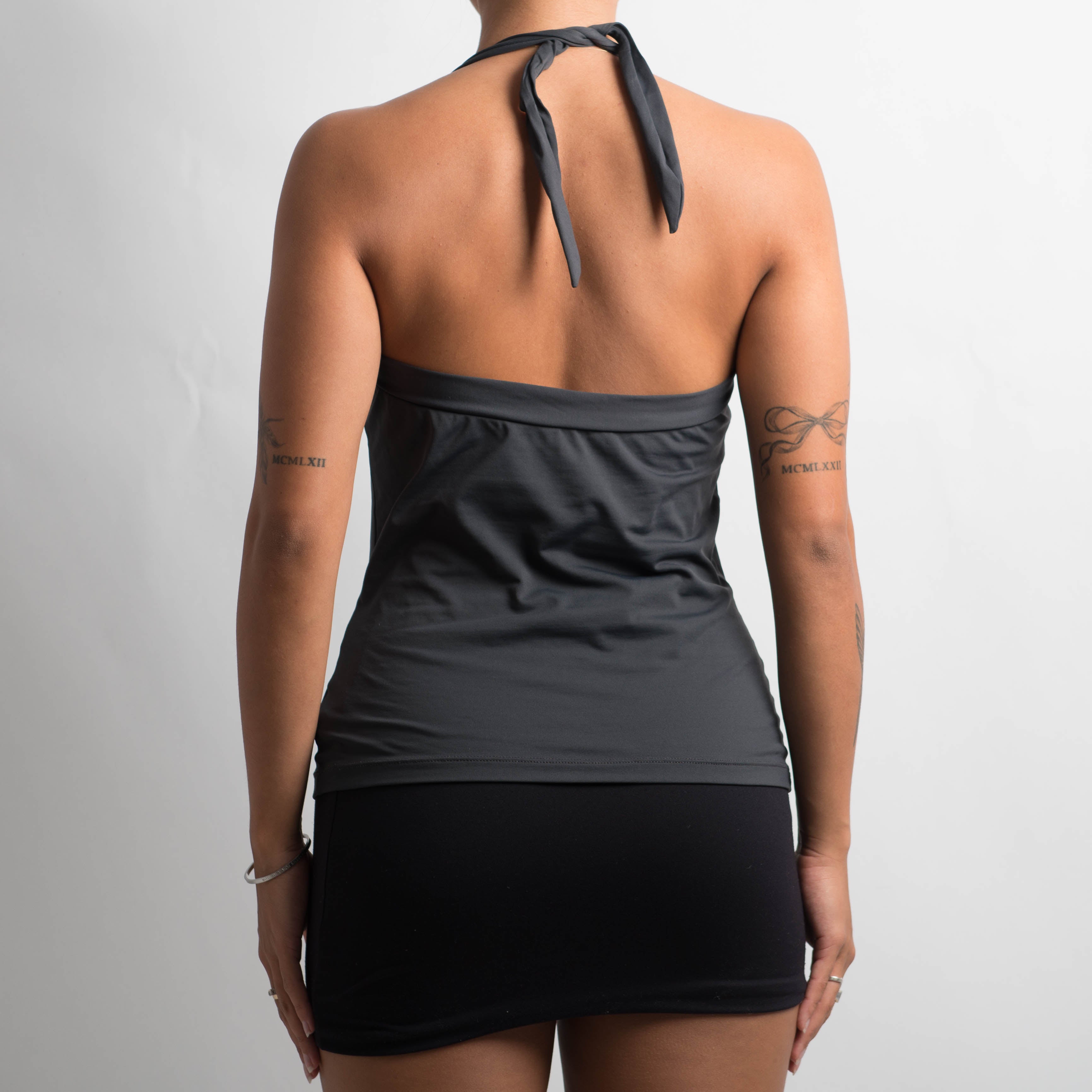 CHARCOAL HALTER TANKINI TOP