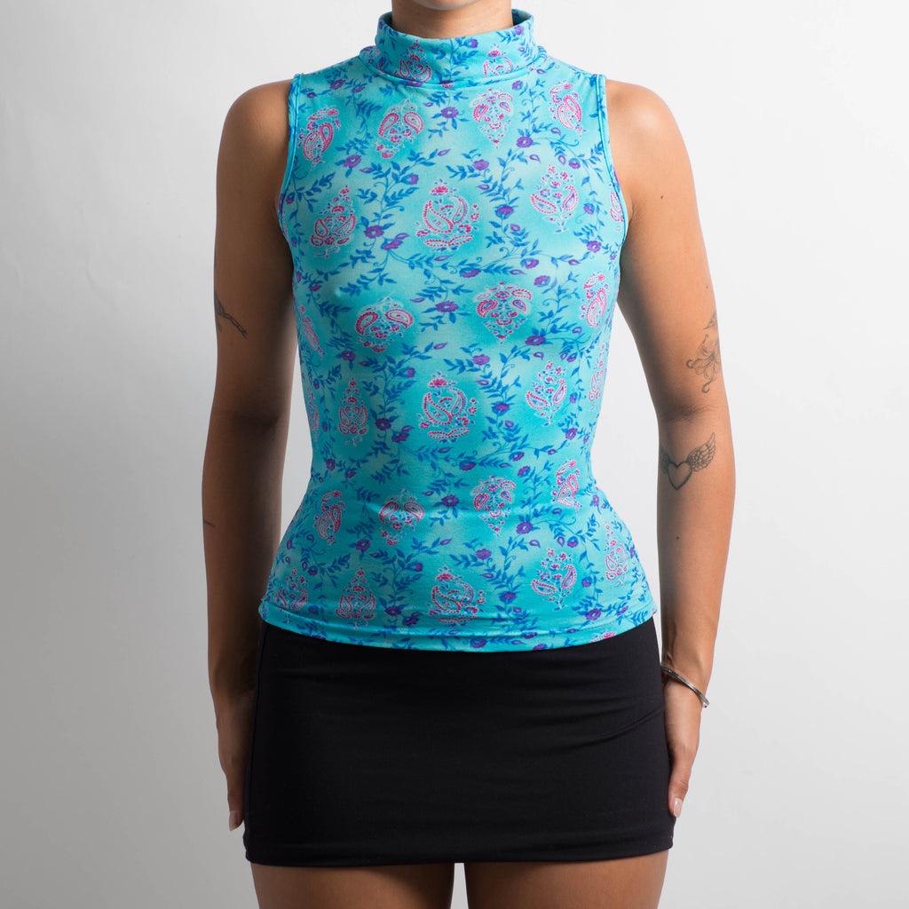 MESH SLEEVELESS TURTLENECK TOP