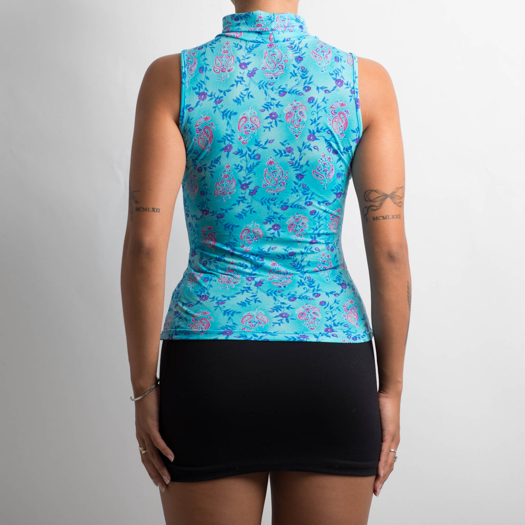 MESH SLEEVELESS TURTLENECK TOP