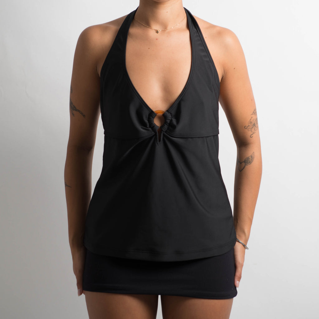 BLACK HALTER TANKINI TOP
