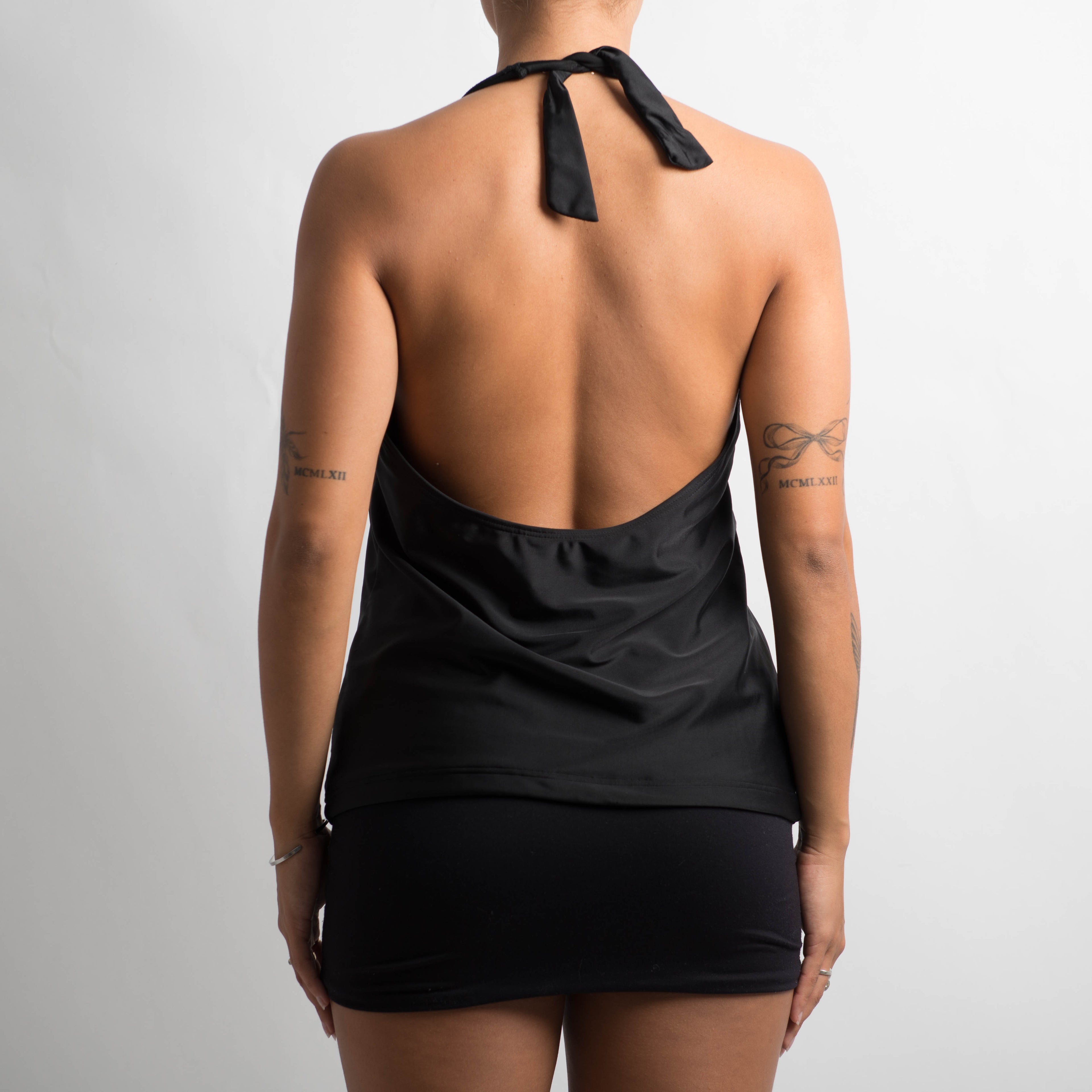 BLACK HALTER TANKINI TOP