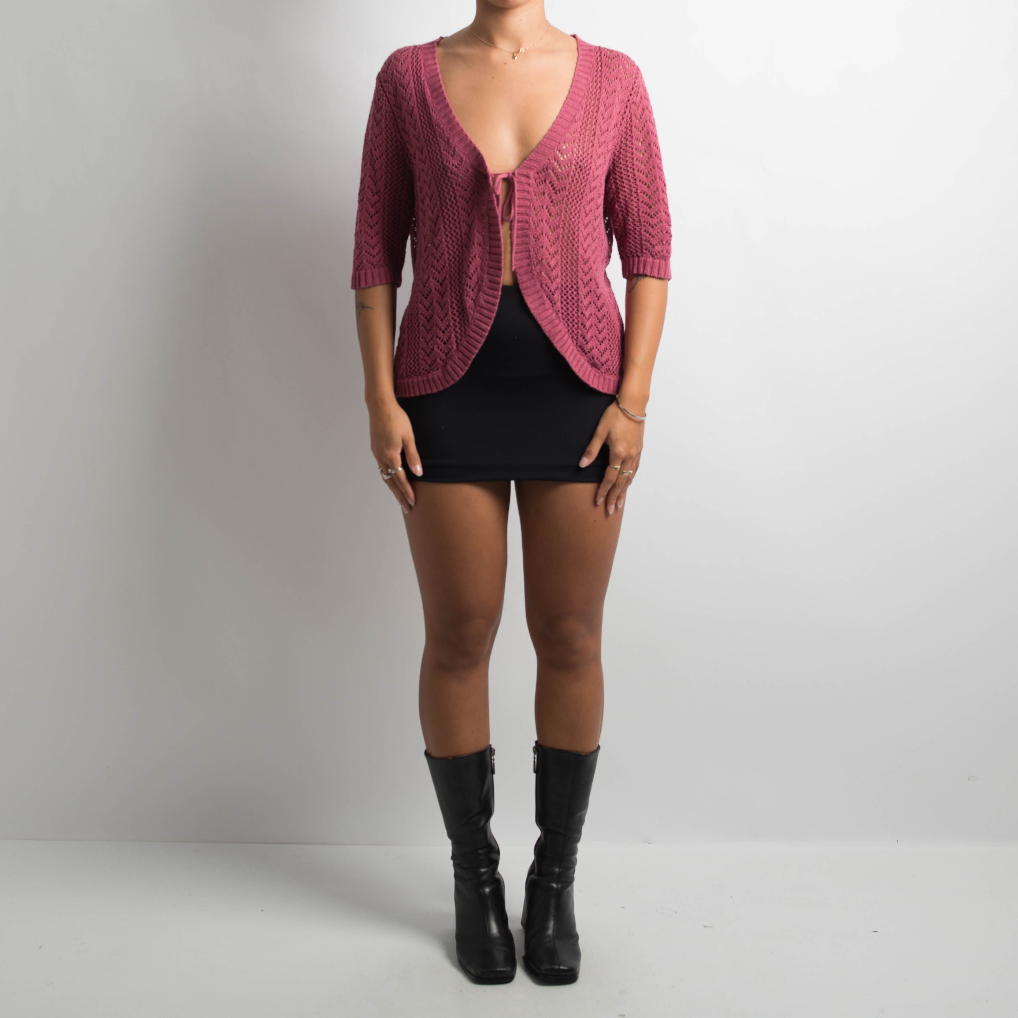 PINK CROCHET TIE TOP