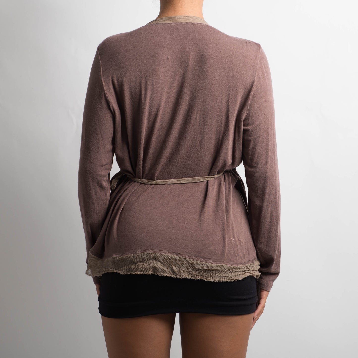BROWN WRAP LONG SLEEVE TOP
