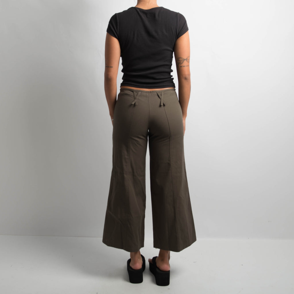 KHAKI CROP WIDE LEG PANTS