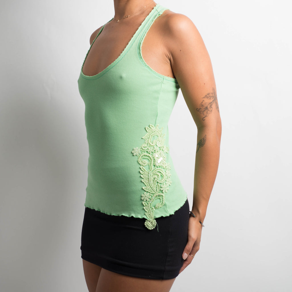 GREEN RIBBED TANK TOP