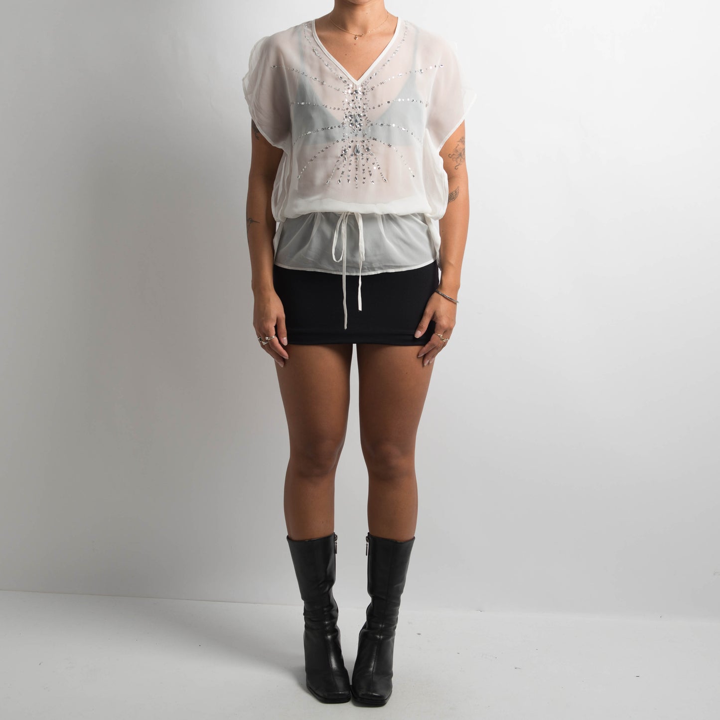 SHEER WHITE SEQUIN TOP