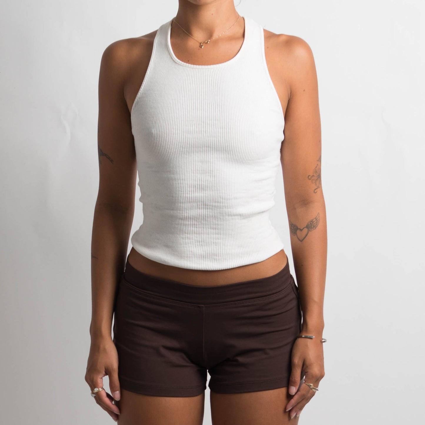 BROWN STRETCH MINI SHORTS