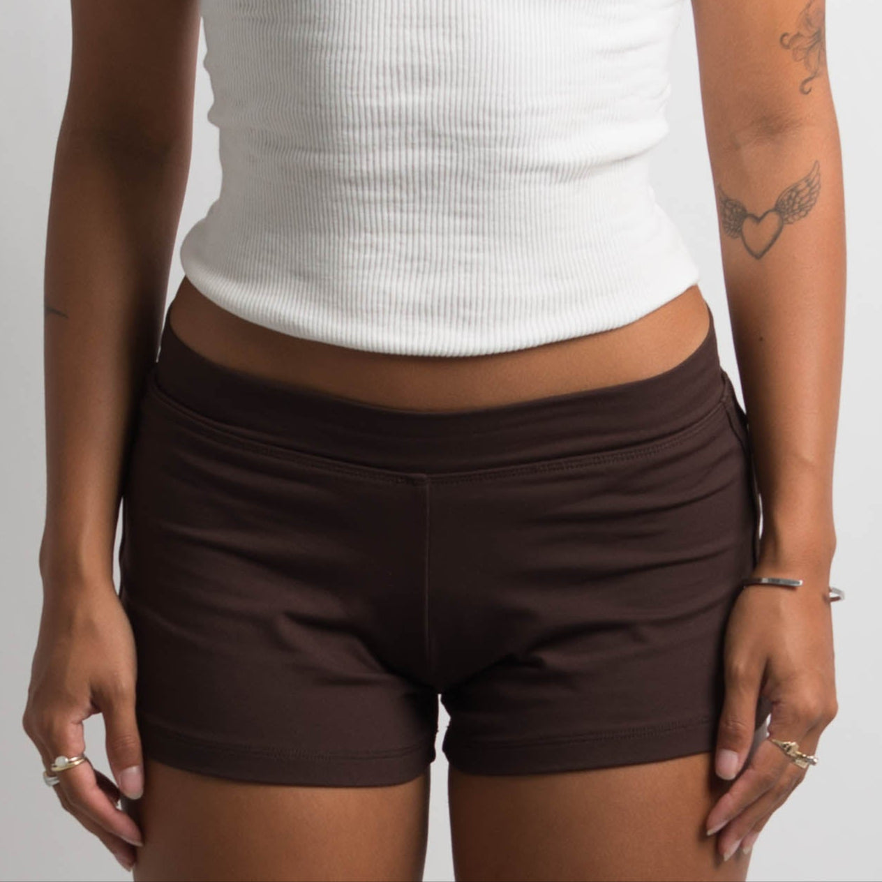 BROWN STRETCH MINI SHORTS