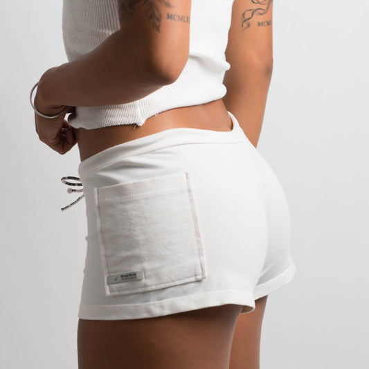 WHITE POCKET MINI SHORTS