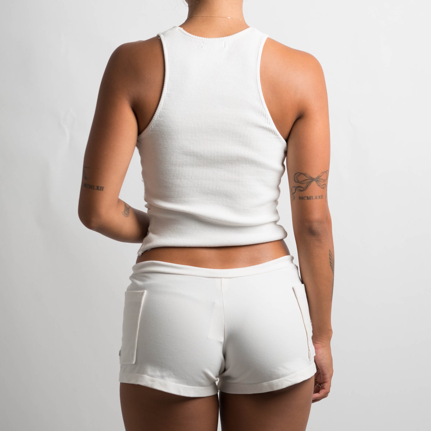 WHITE POCKET MINI SHORTS