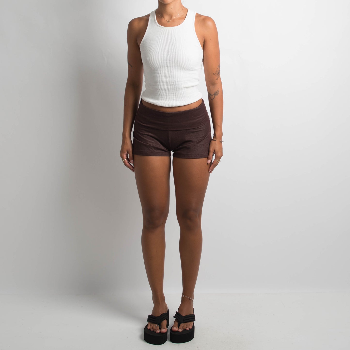 BROWN FOLD OVER SHORTS