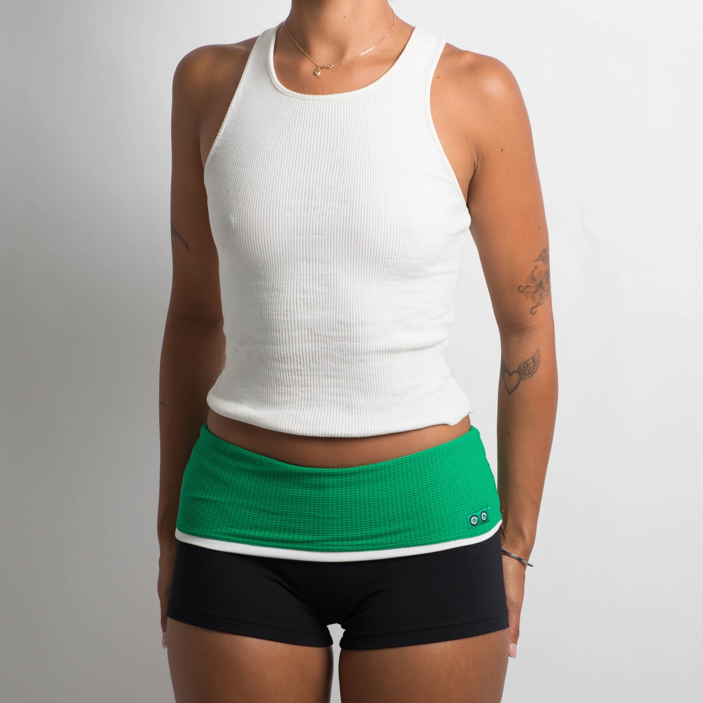 GREEN FOLD OVER MINI SHORTS