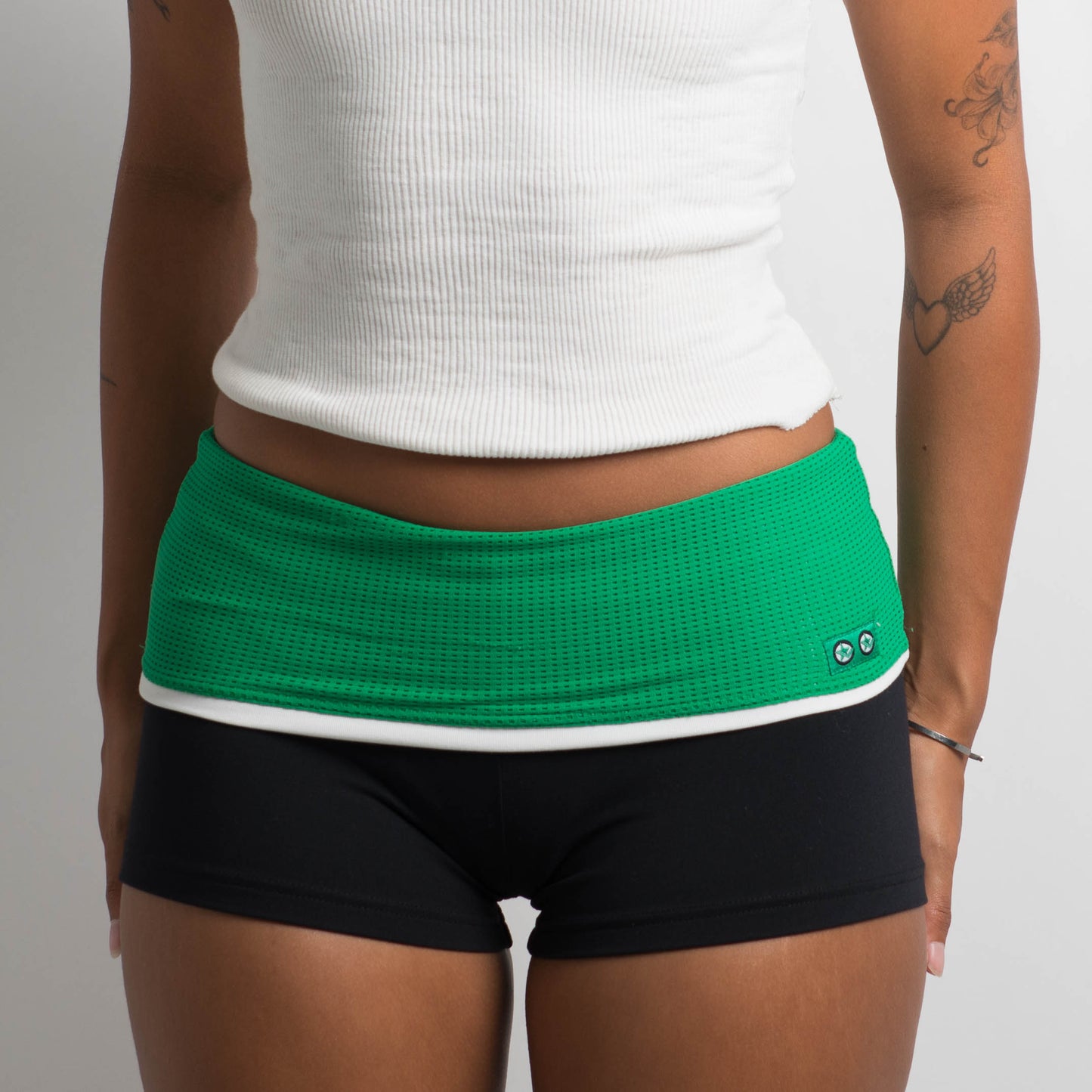 GREEN FOLD OVER MINI SHORTS