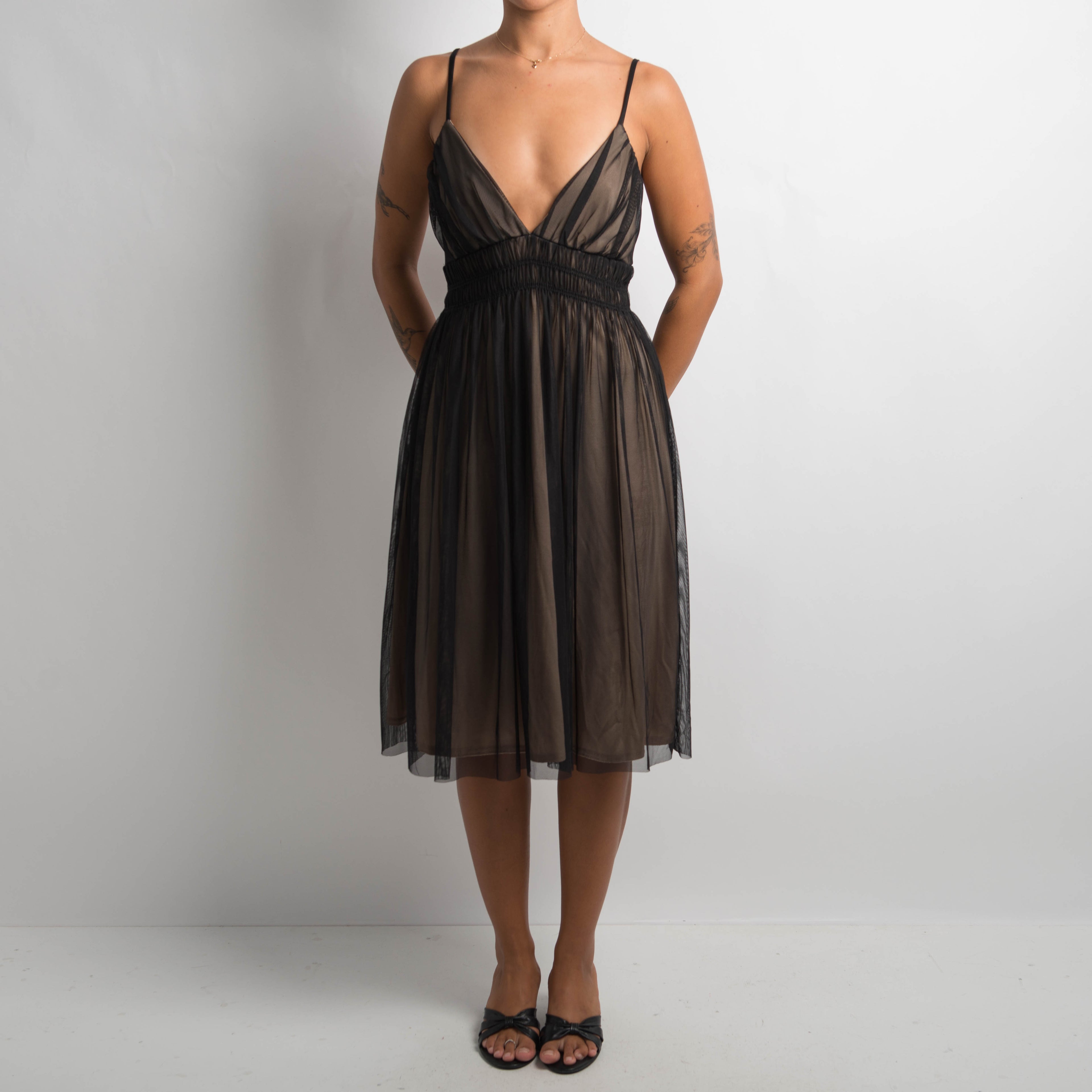 MESH BABYDOLL MIDI DRESS