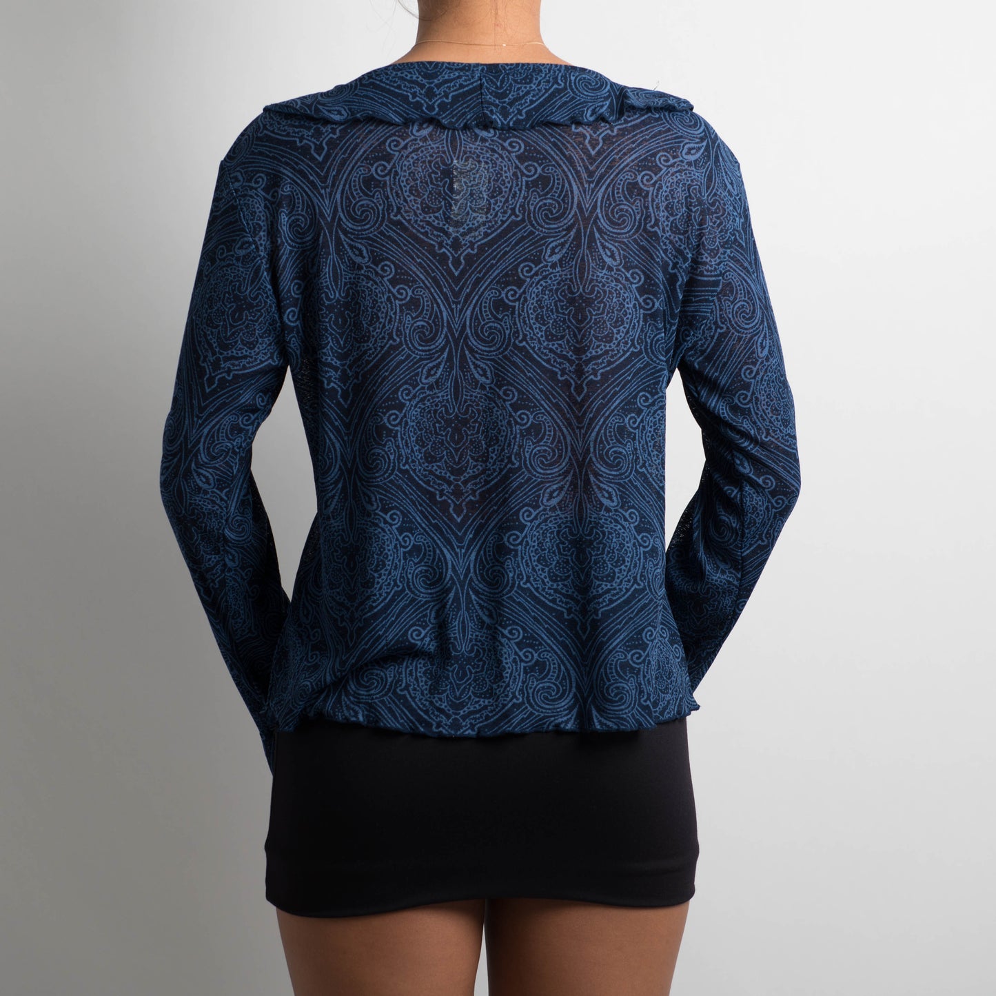 BLUE PAISLEY MESH LONG SLEEVE