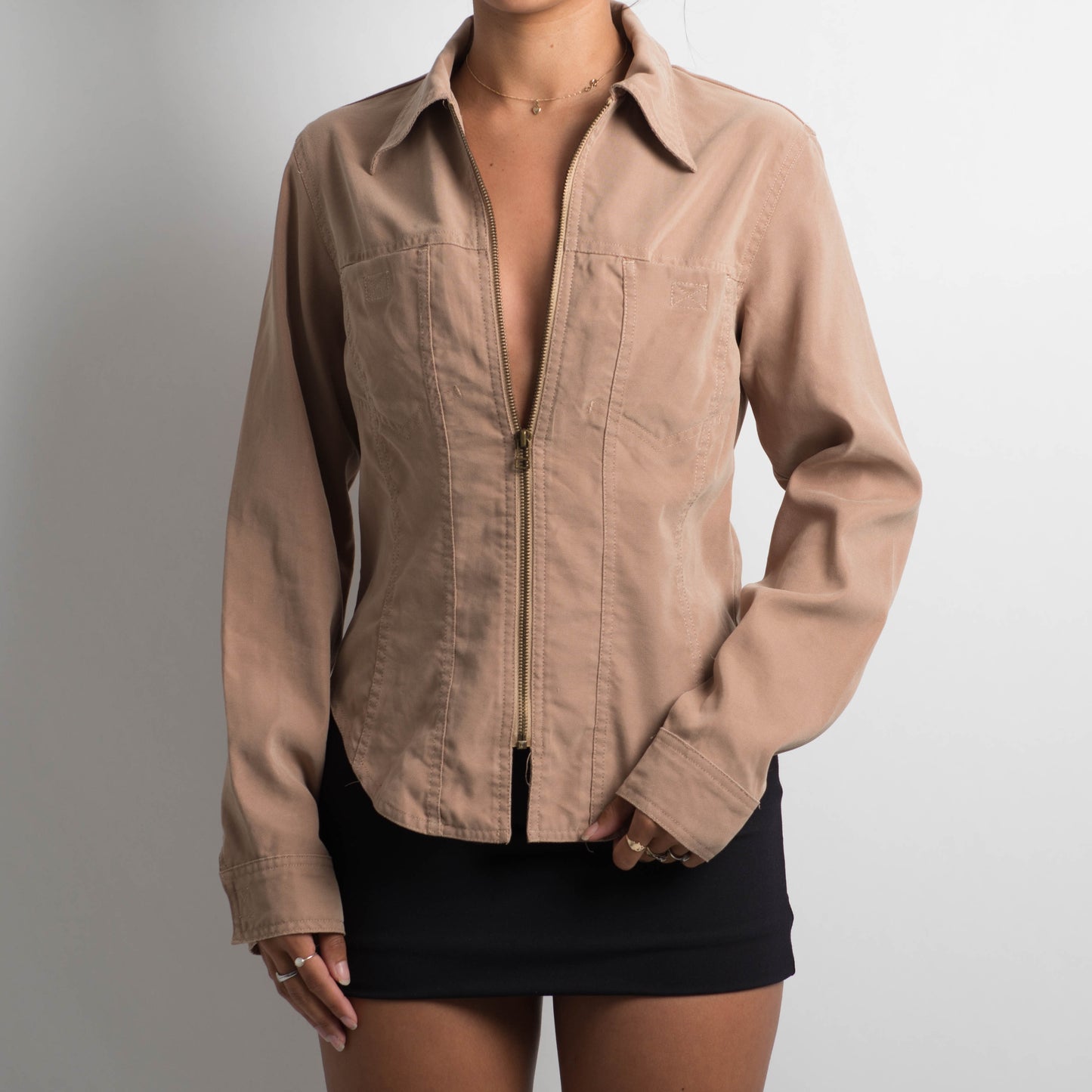 ZIP FRONT LONG SLEEVE BLOUSE