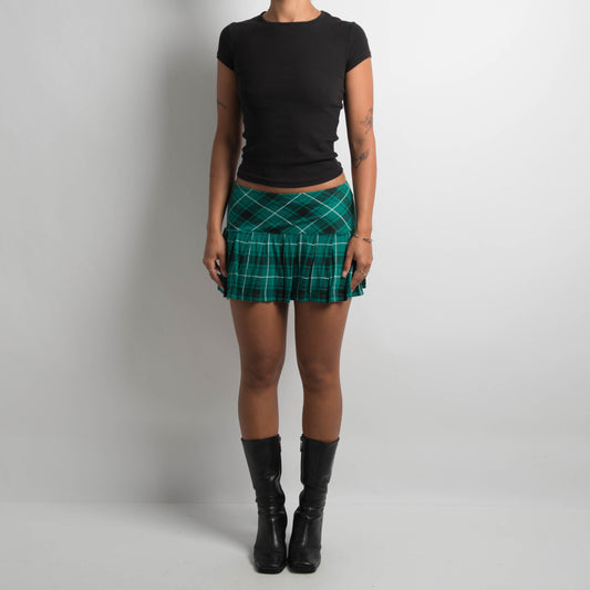 GREEN PLAID PLEATED MINI SKIRT