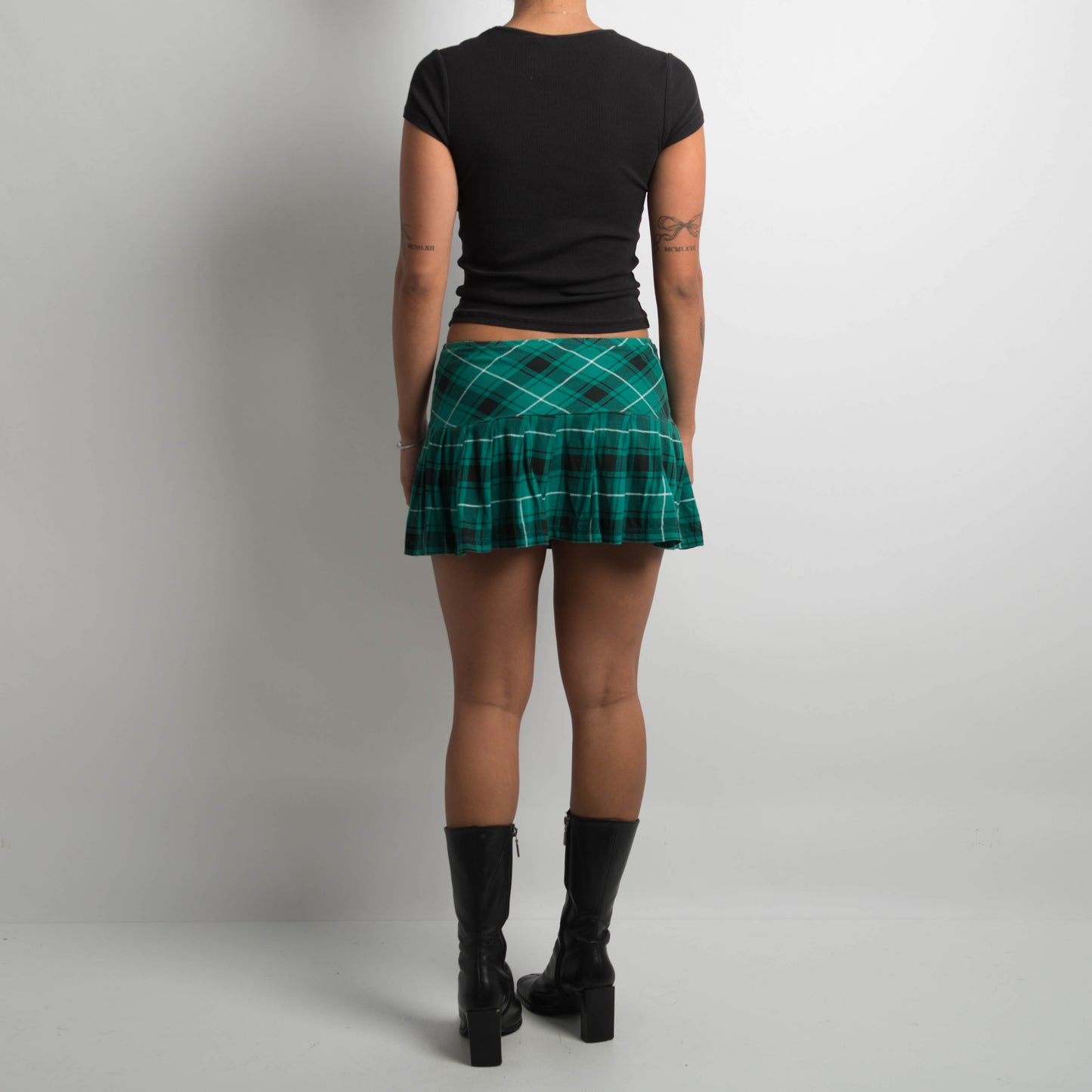 GREEN PLAID PLEATED MINI SKIRT