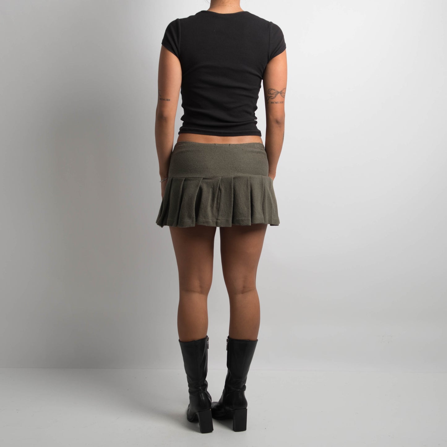 GREEN TOWELLING PLEATED MINI SKIRT