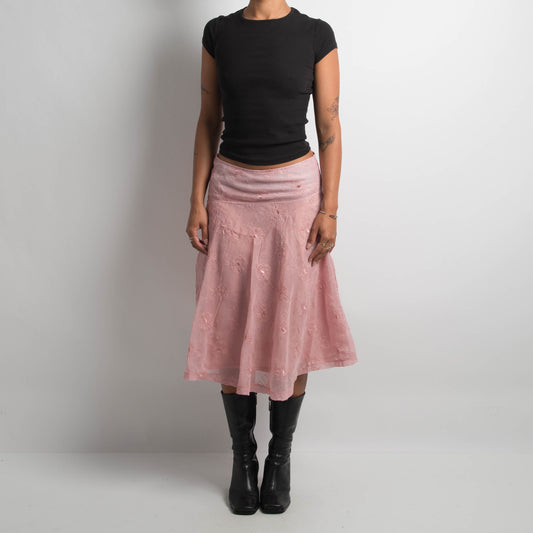 PINK EMBROIDERED MIDI SKIRT