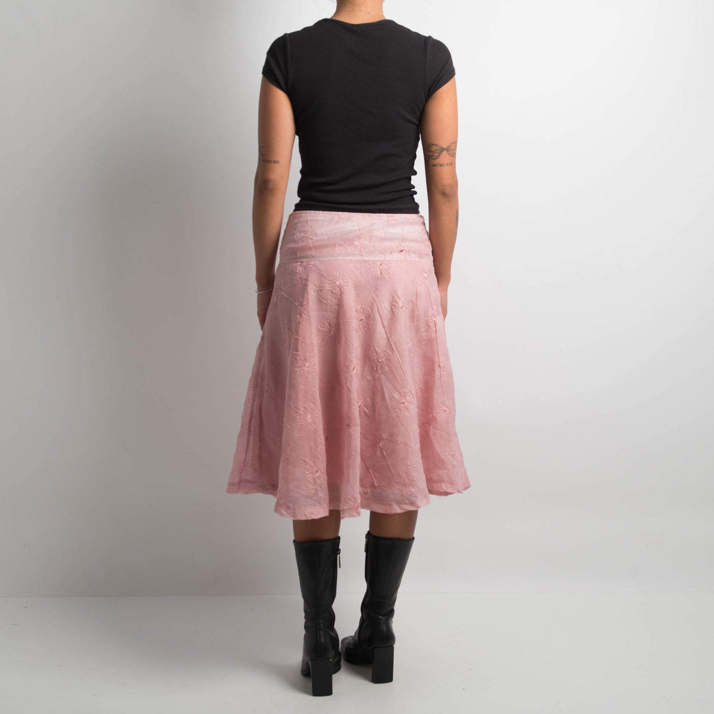 PINK EMBROIDERED MIDI SKIRT