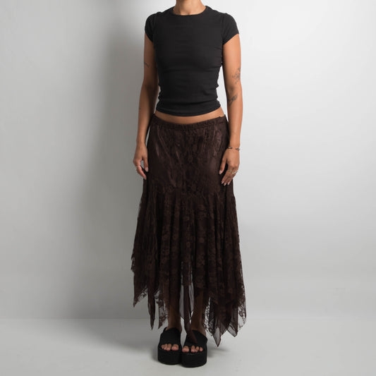 BROWN LACE ASYMMETRIC SKIRT