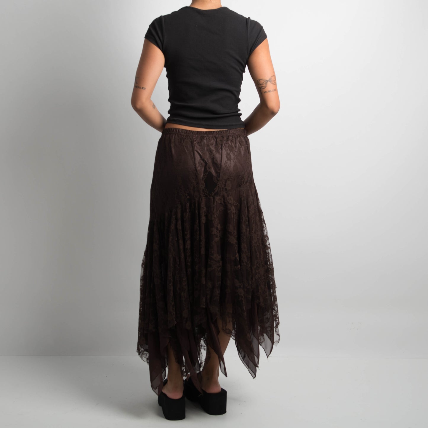 BROWN LACE ASYMMETRIC SKIRT