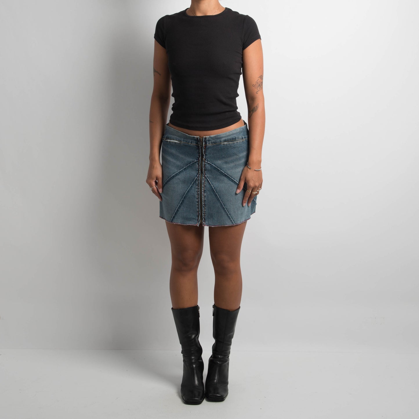 ZIP FRONT DENIM MINI SKIRT