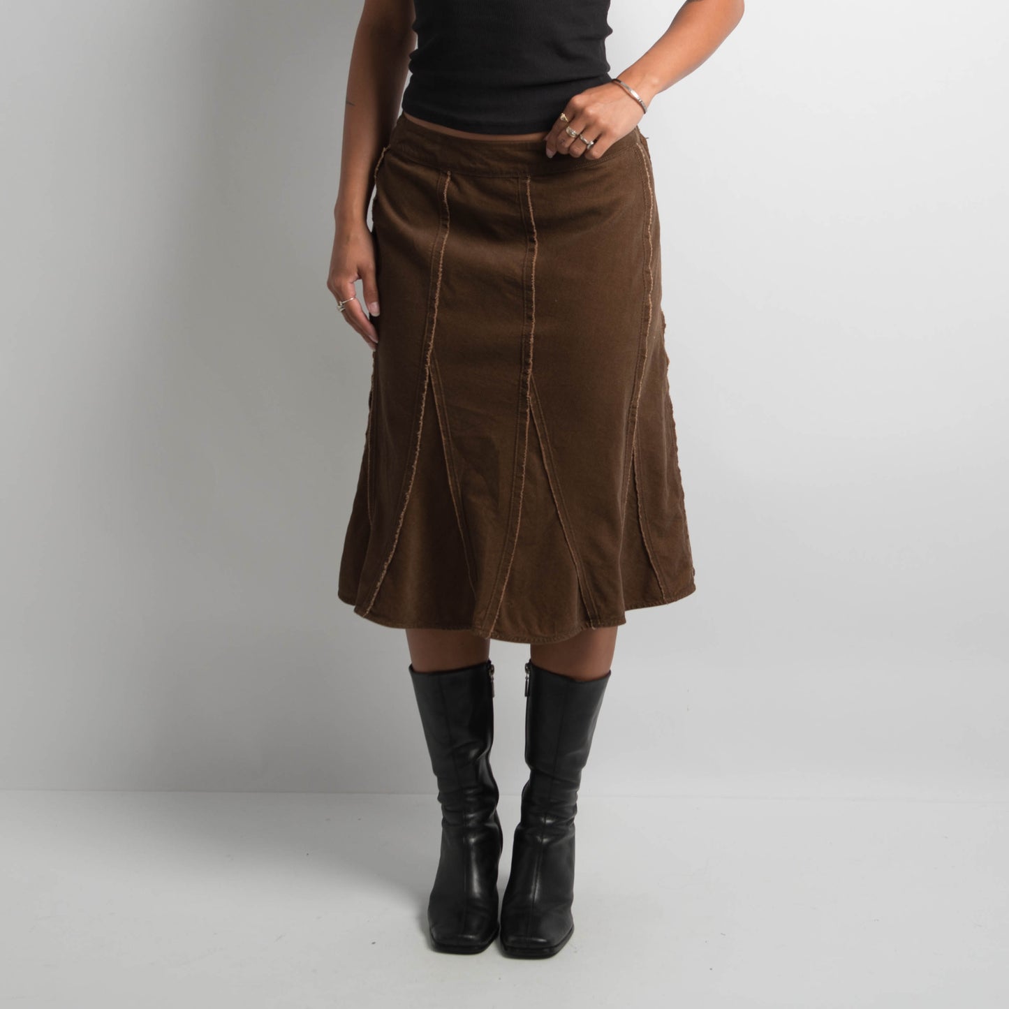 BROWN CORDUROY MIDI SKIRT