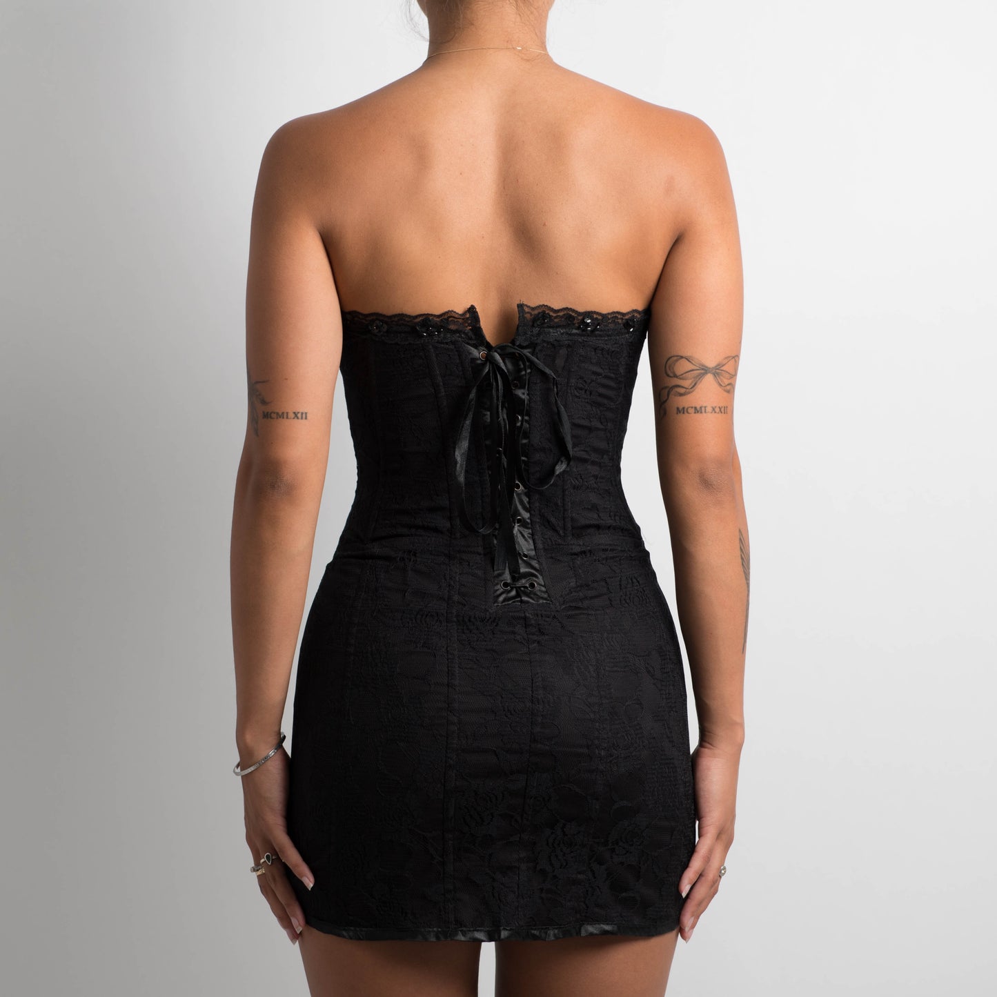 BLACK LACE CORSET MINI DRESS