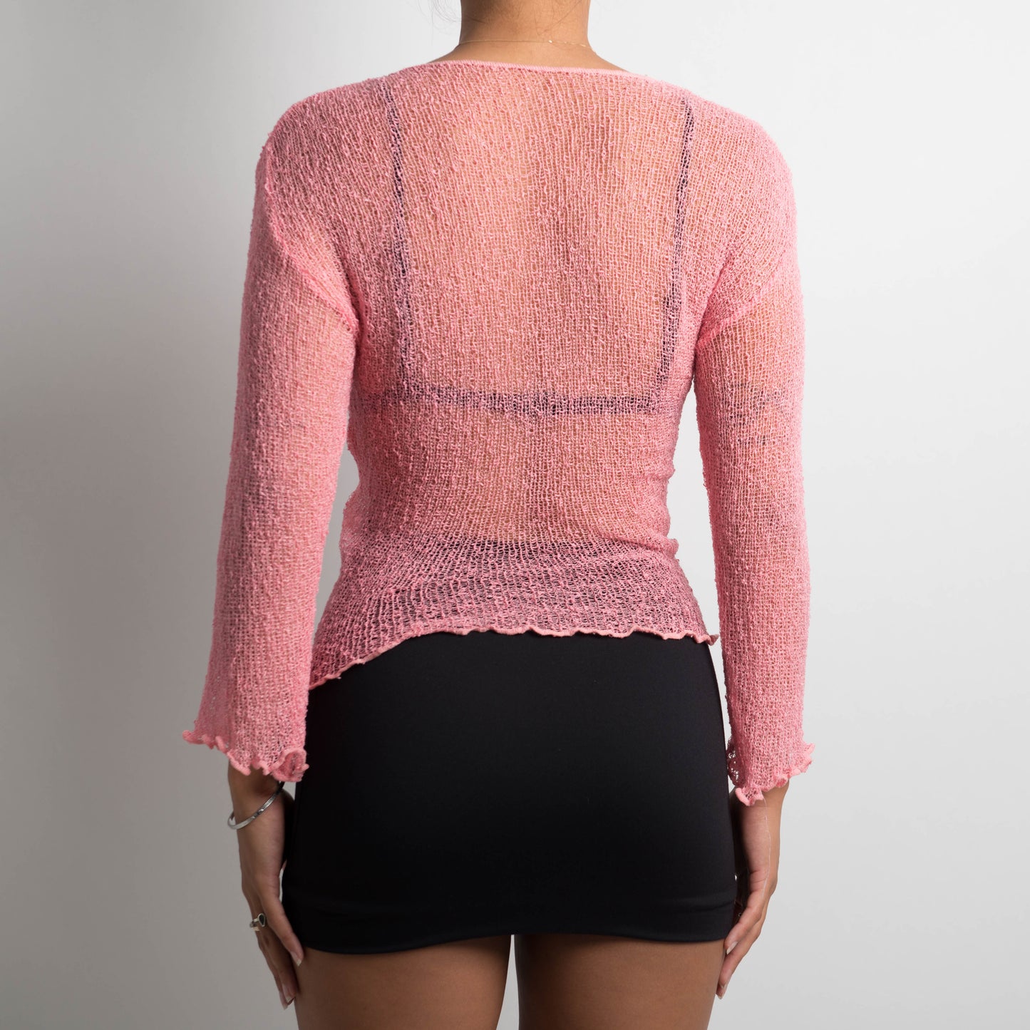 PINK CROCHET TIE FRONT TOP