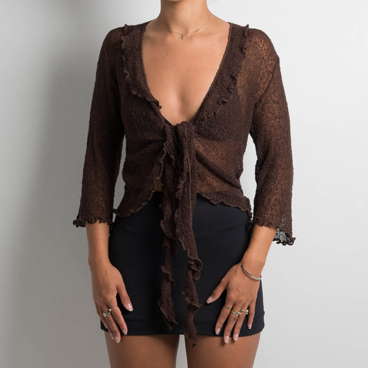 BROWN KNIT TIE FRONT TOP