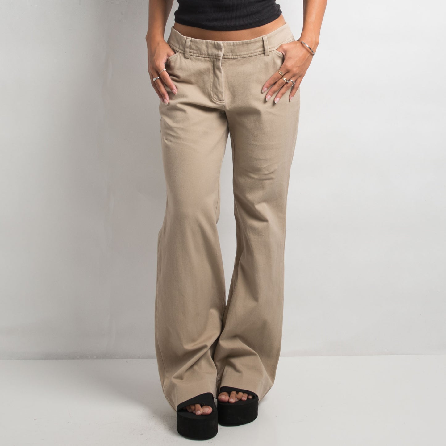 BEIGE COTTON BOOTCUT PANTS