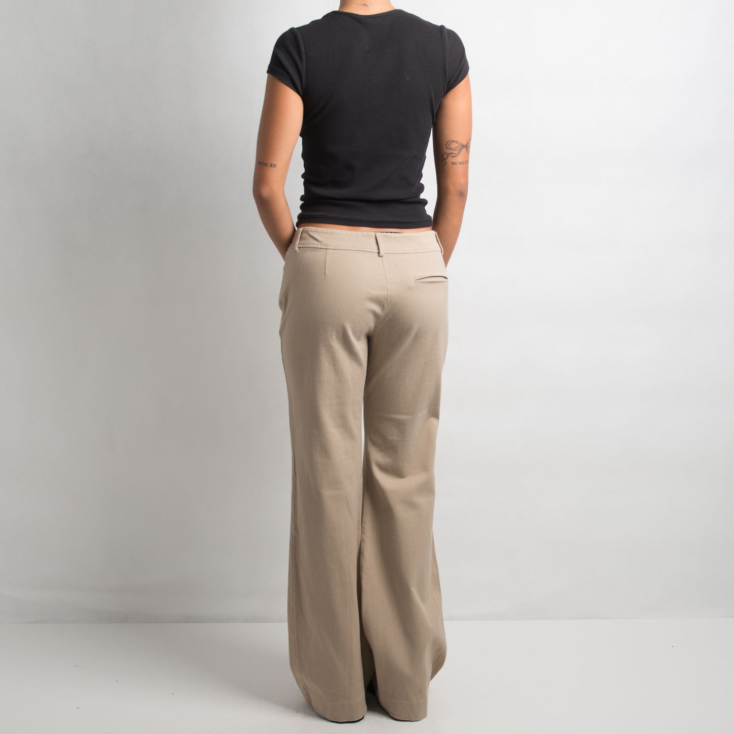 BEIGE COTTON BOOTCUT PANTS