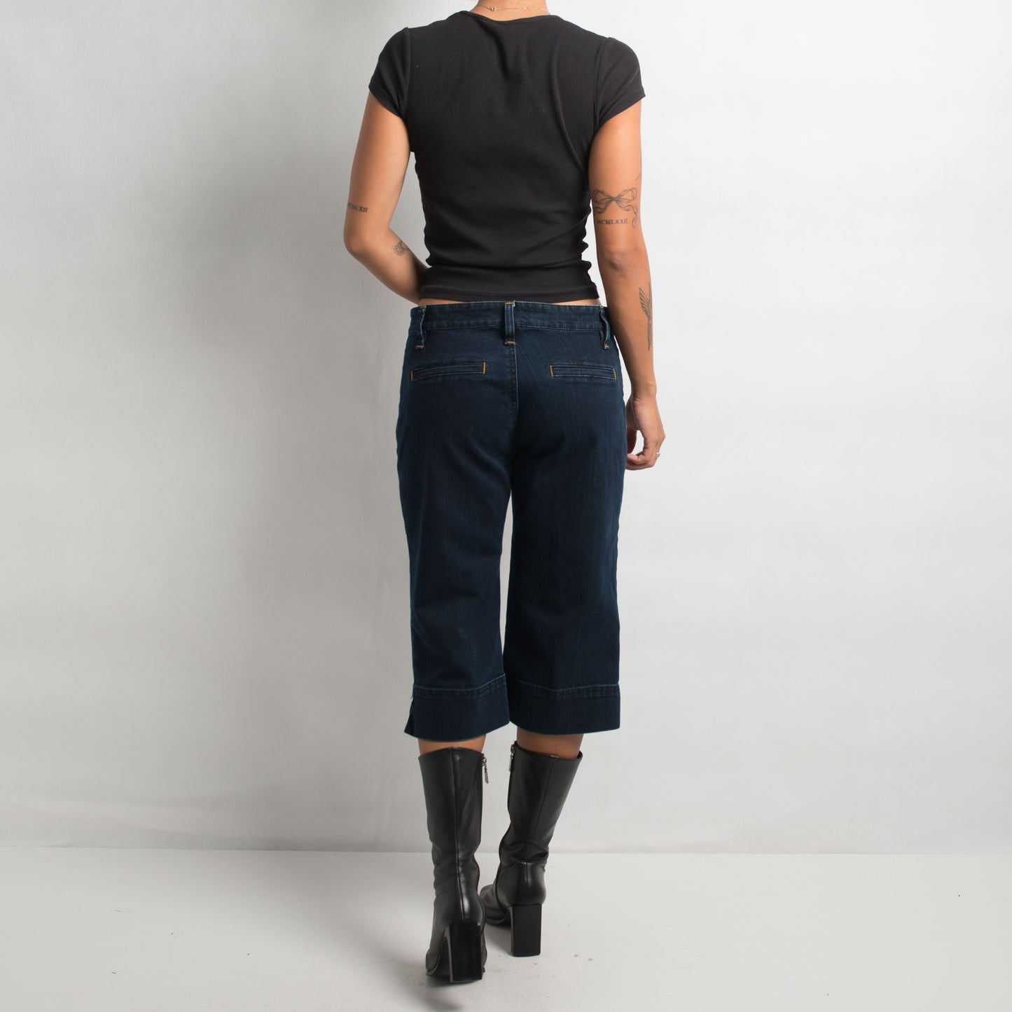 DARK DENIM LONGLINE SHORTS