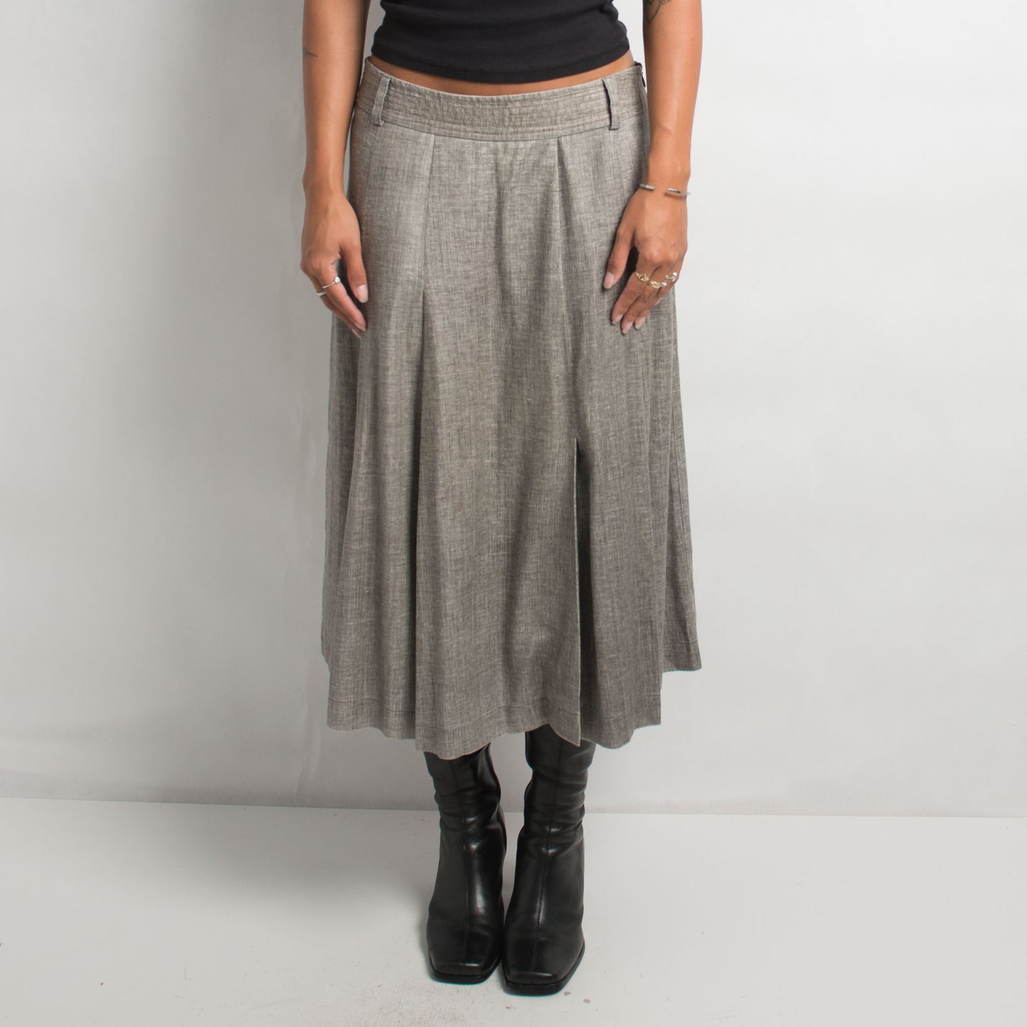 GREY MARLE PLEATED MIDI SKIRT