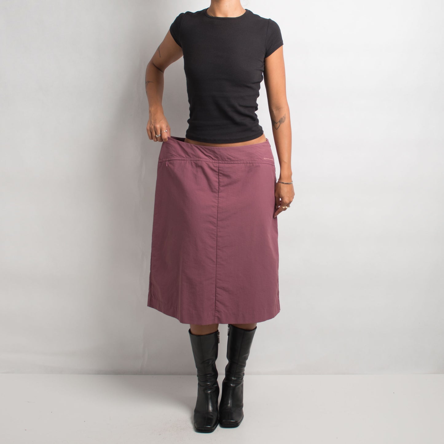 MAUVE NYLON MIDI SKIRT