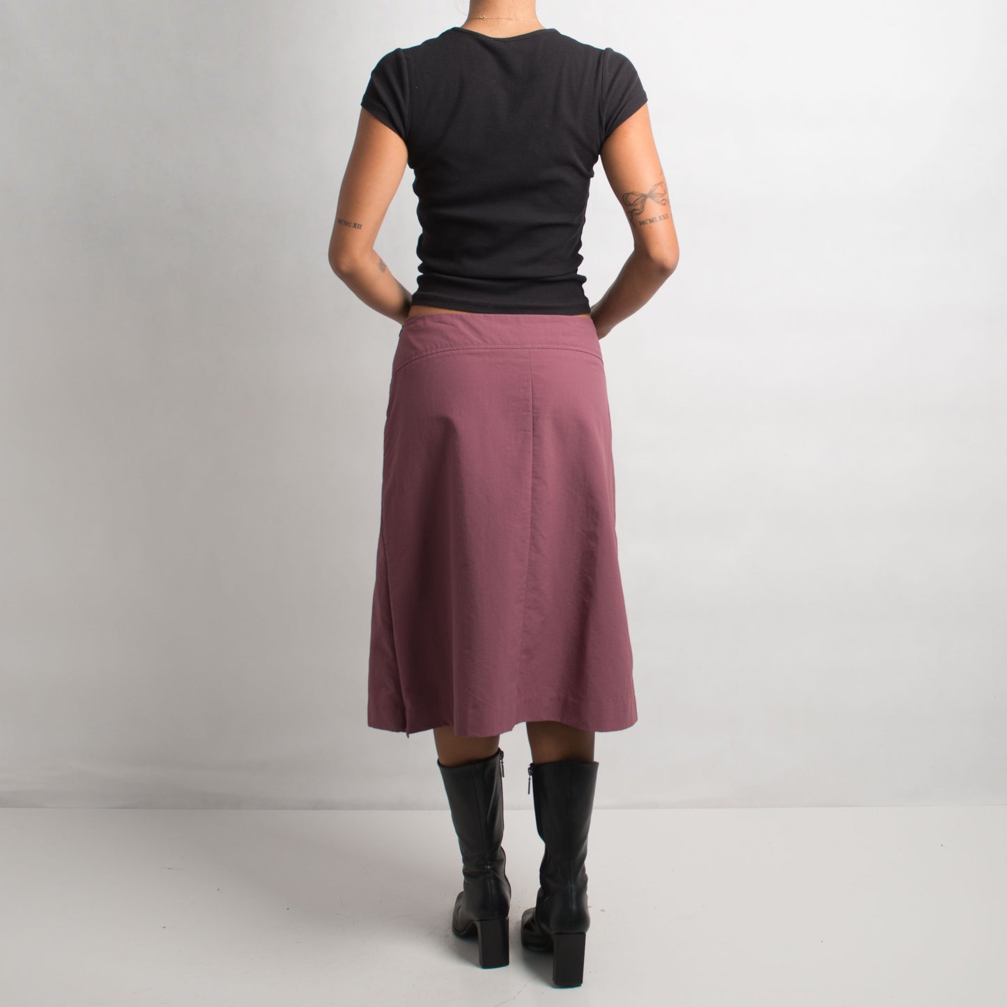 MAUVE NYLON MIDI SKIRT