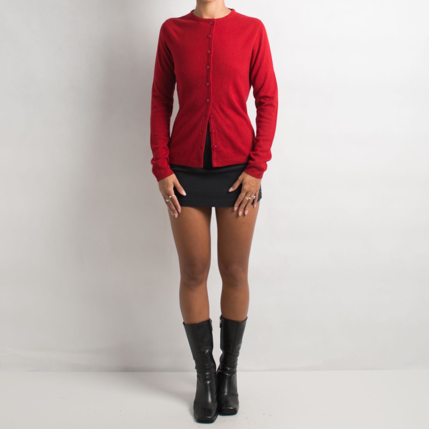 RED BUTTON FRONT CARDIGAN