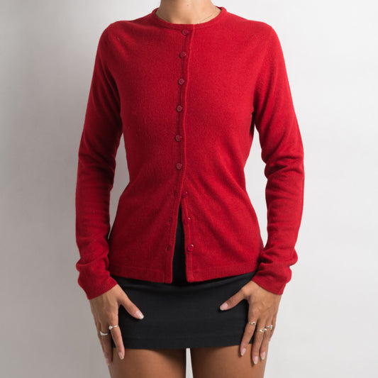 RED BUTTON FRONT CARDIGAN