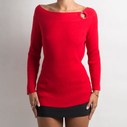 RED RIBBED LONG SLEEVE