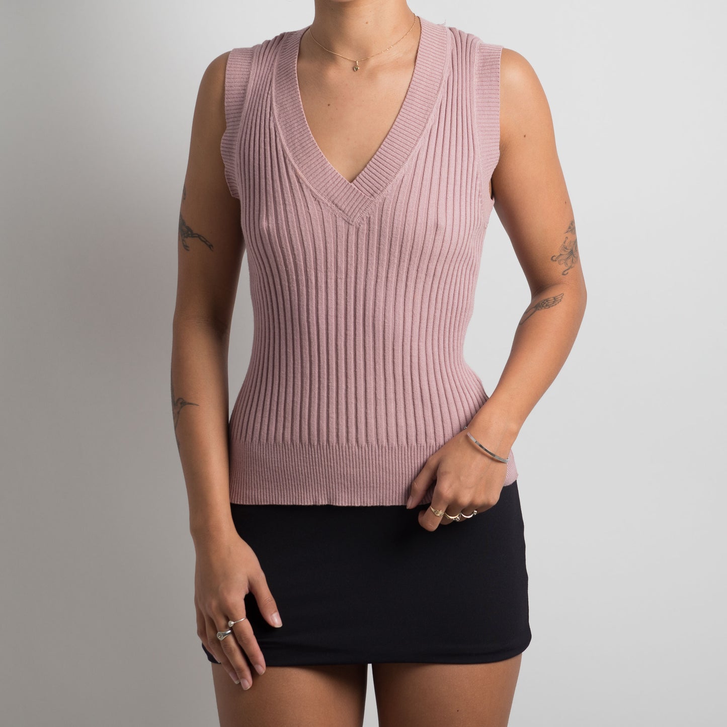 PINK RIBBED SLEEVELESS VEST