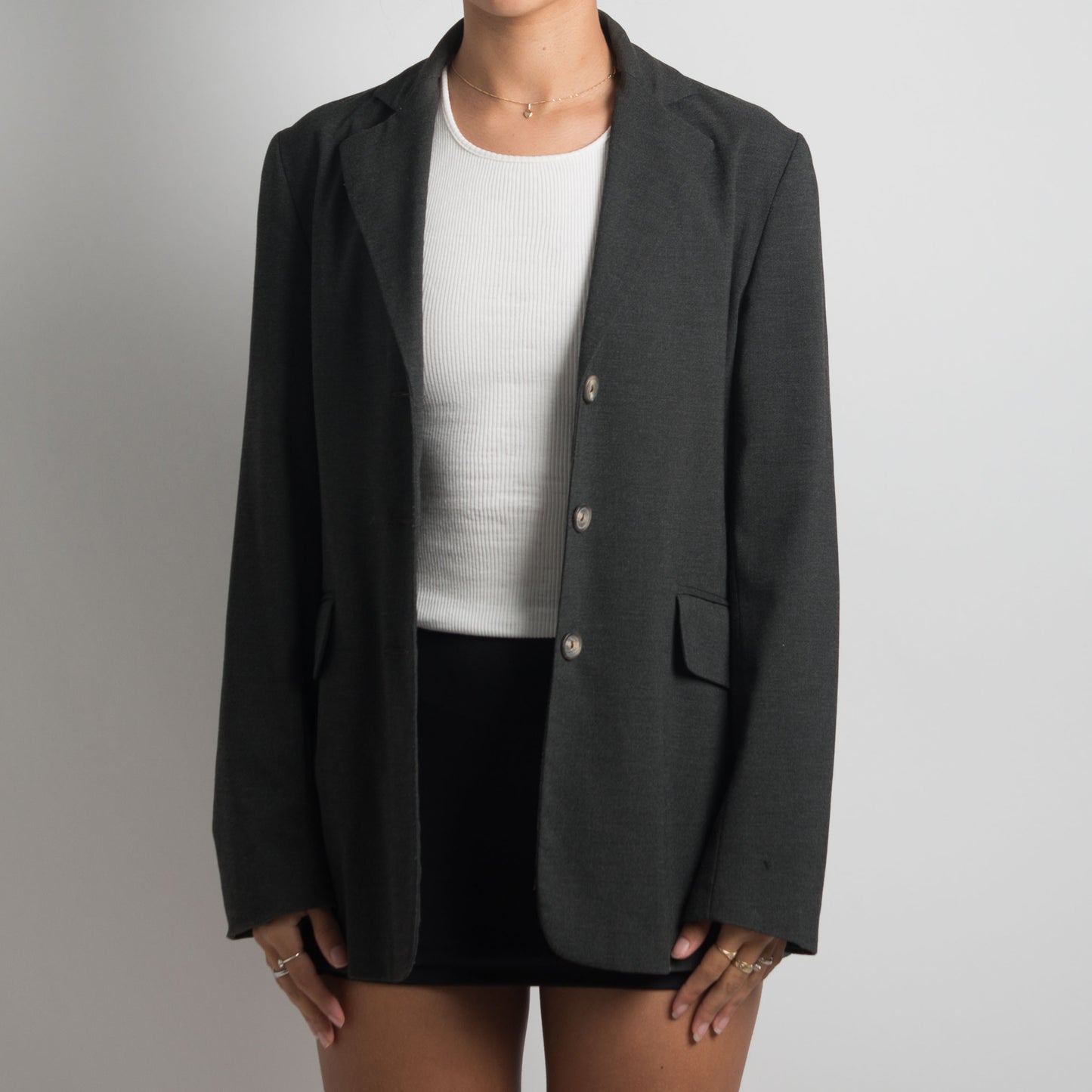 CHARCOAL GREY LONGLINE BLAZER