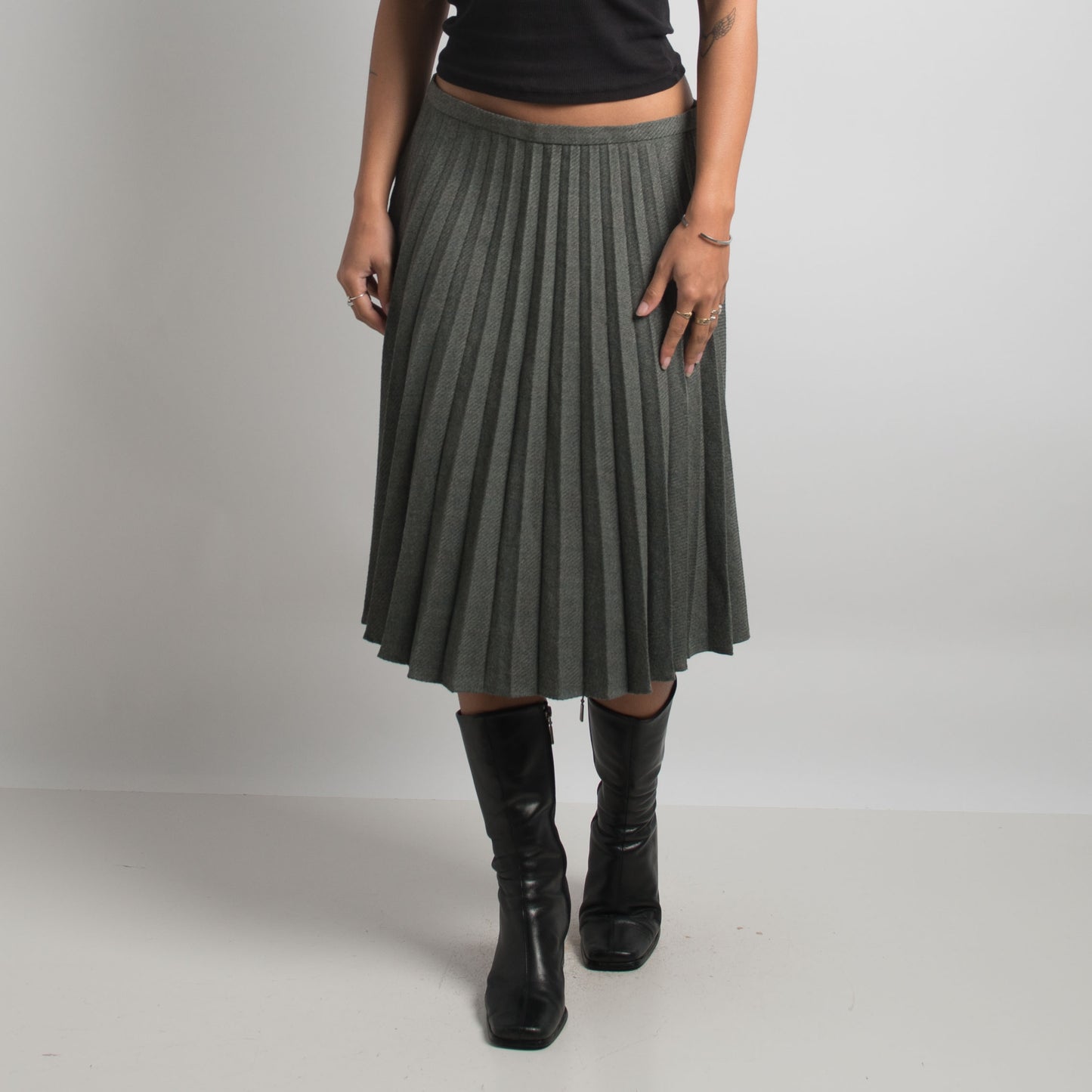 GREY PLEATED MIDI SKIRT