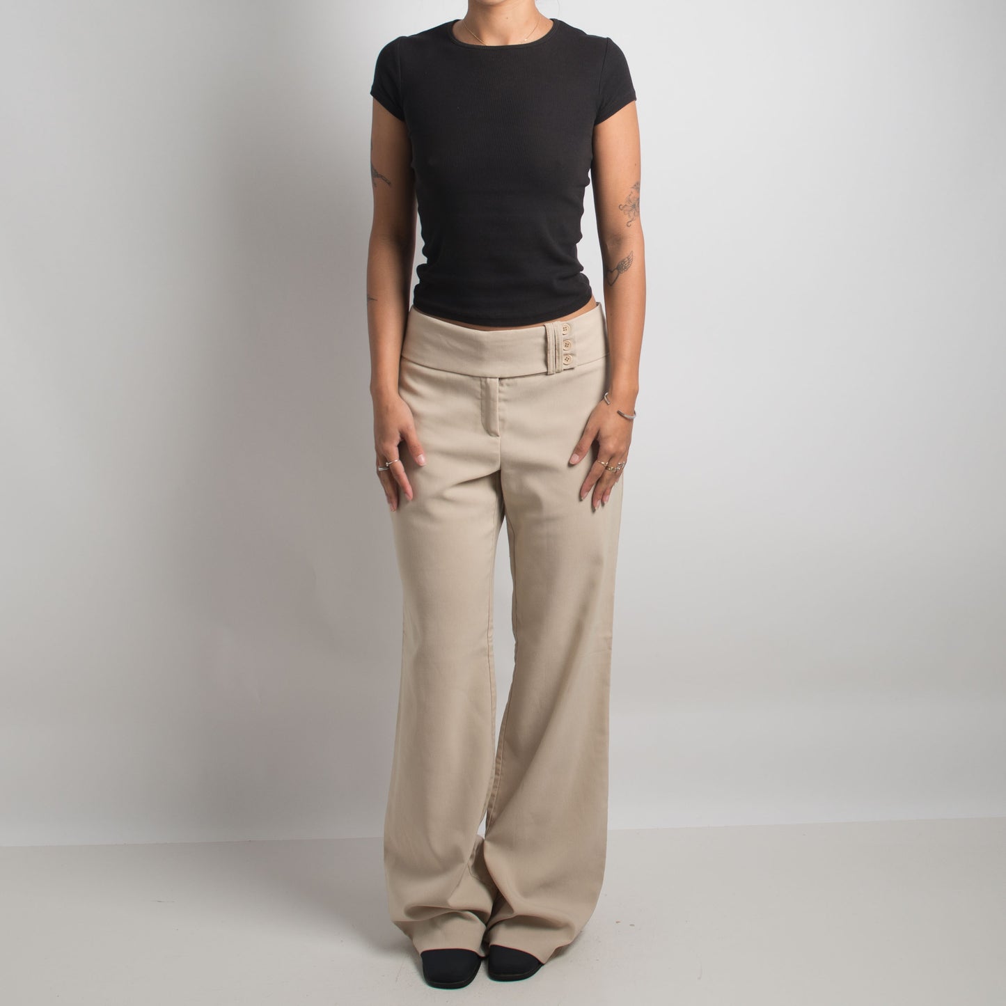 BEIGE BOOTCUT TROUSERS