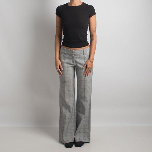 GREY PATTERNED FLARED TROUSERS