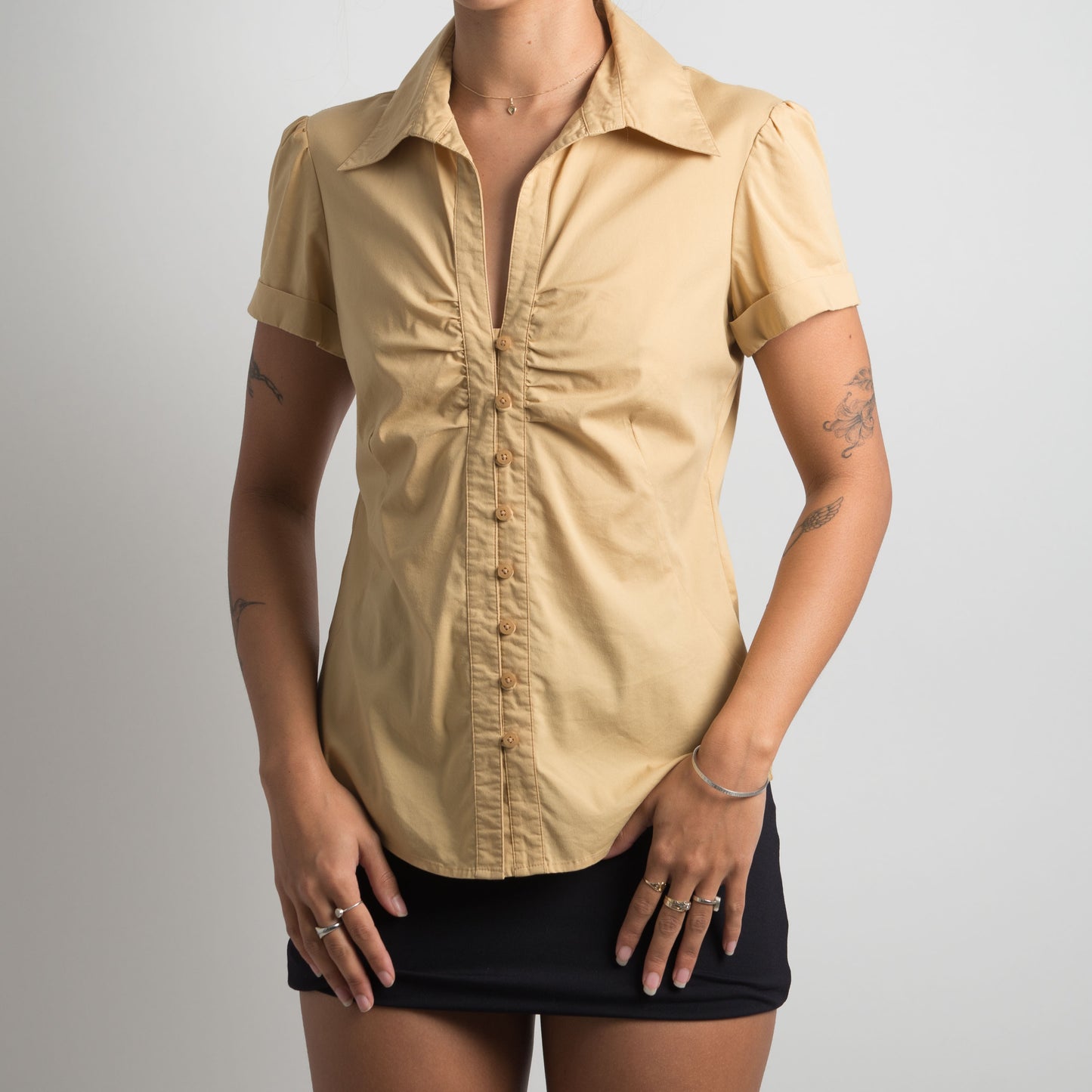 BLOUSE À MANCHES COURTES JAUNE MOUTARDE